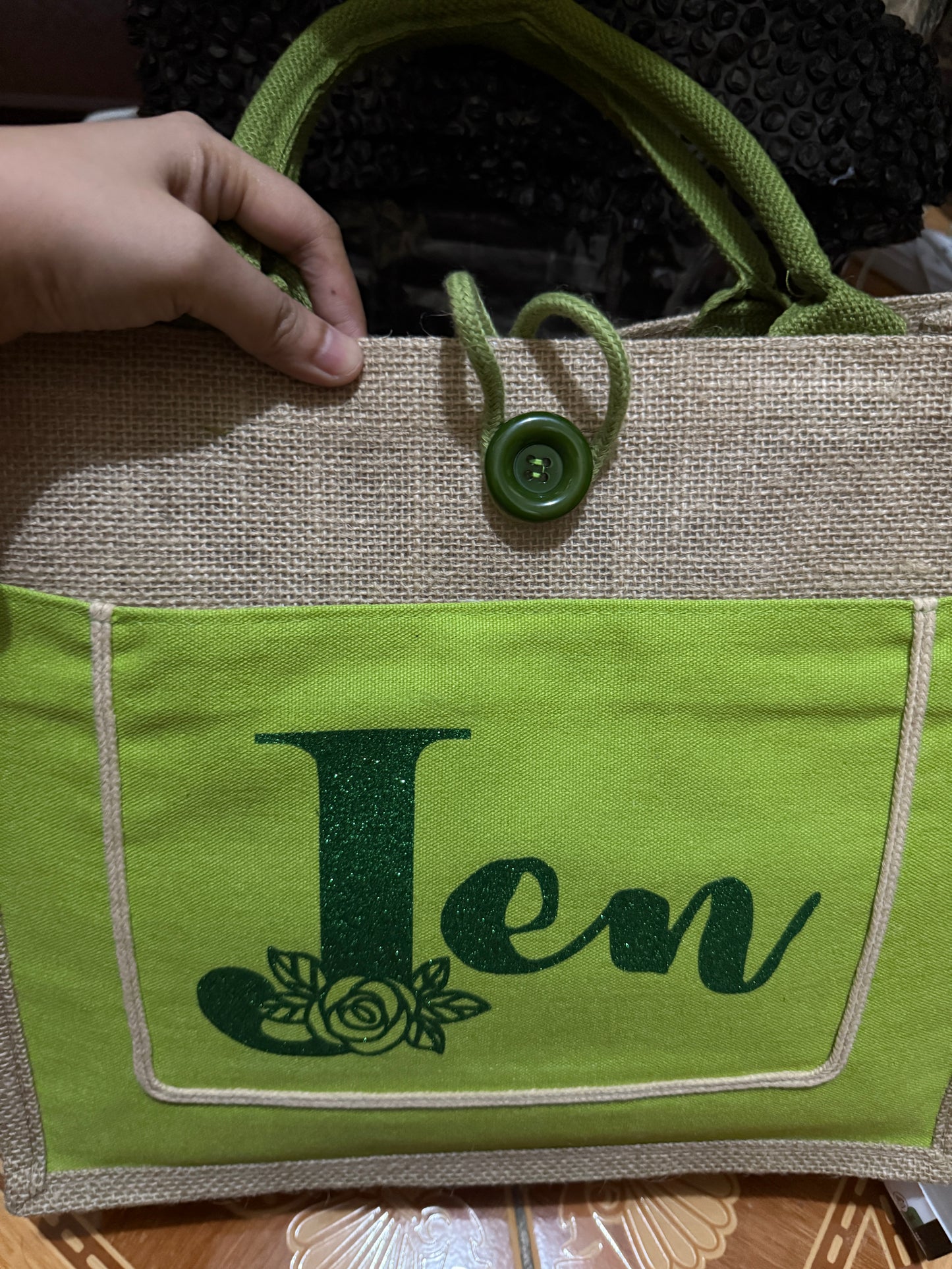 Personalized Eco-Friendly Jute Tote Bag with Custom Name