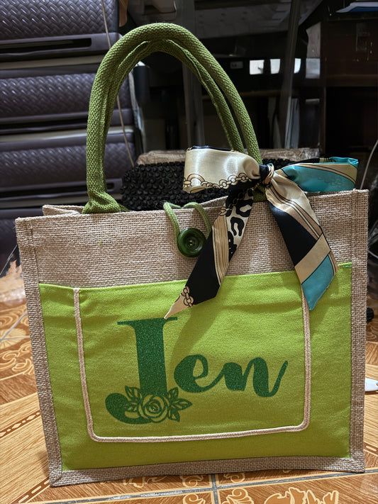 Personalized Eco-Friendly Jute Tote Bag with Custom Name